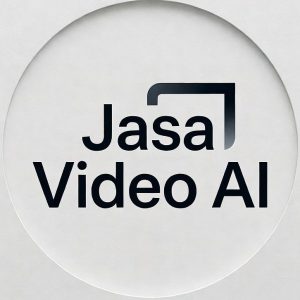 Ilustrasi konsep logo jasa video AI dengan elemen lingkaran futuristik dan garis data digital